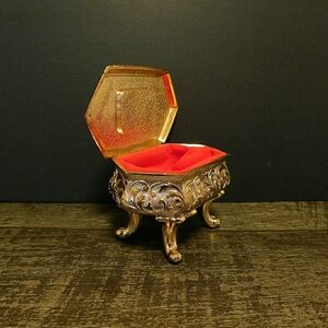 Vintage Golden Jewelry Organizer with Soft Red Interior